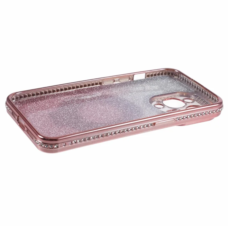 For iPhone 15 Pro Max Ring Holder Case Rhinestone Decor Glitter Sparkle TPU Phone Cover - Rose Gold