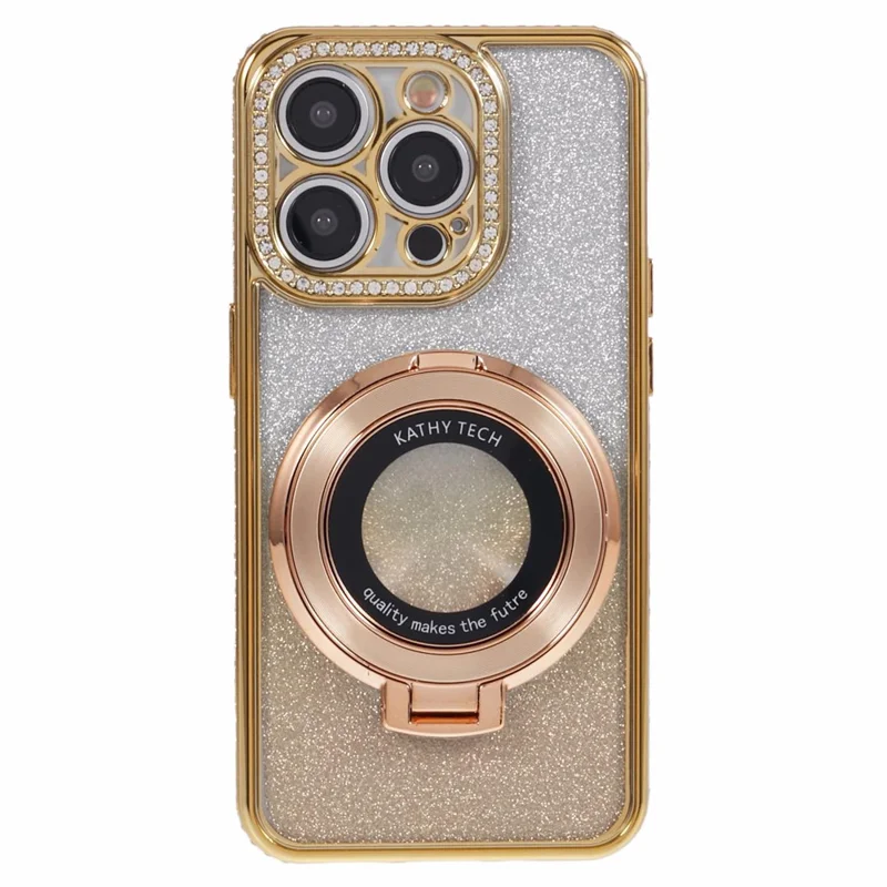 Per iPhone 15 Pro Max Ring Holder Case Rhinestone Decor Glitter Sparkle TPU Phone Cover - Oro