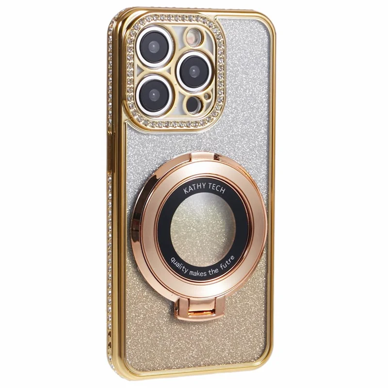 Per iPhone 15 Pro Max Ring Holder Case Rhinestone Decor Glitter Sparkle TPU Phone Cover - Oro