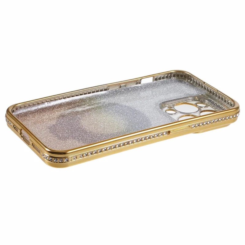 Per iPhone 15 Pro Max Ring Holder Case Rhinestone Decor Glitter Sparkle TPU Phone Cover - Oro