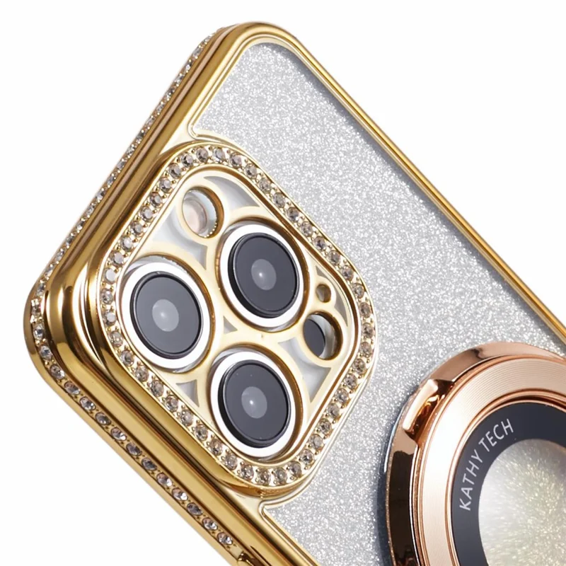 Per iPhone 15 Pro Max Ring Holder Case Rhinestone Decor Glitter Sparkle TPU Phone Cover - Oro