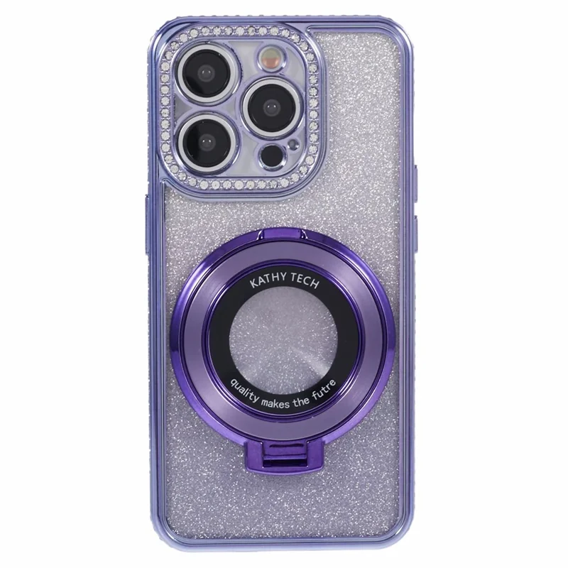 Funda de teléfono con anillo y diamantes para iPhone 15 Pro Max - Púrpura oscuro