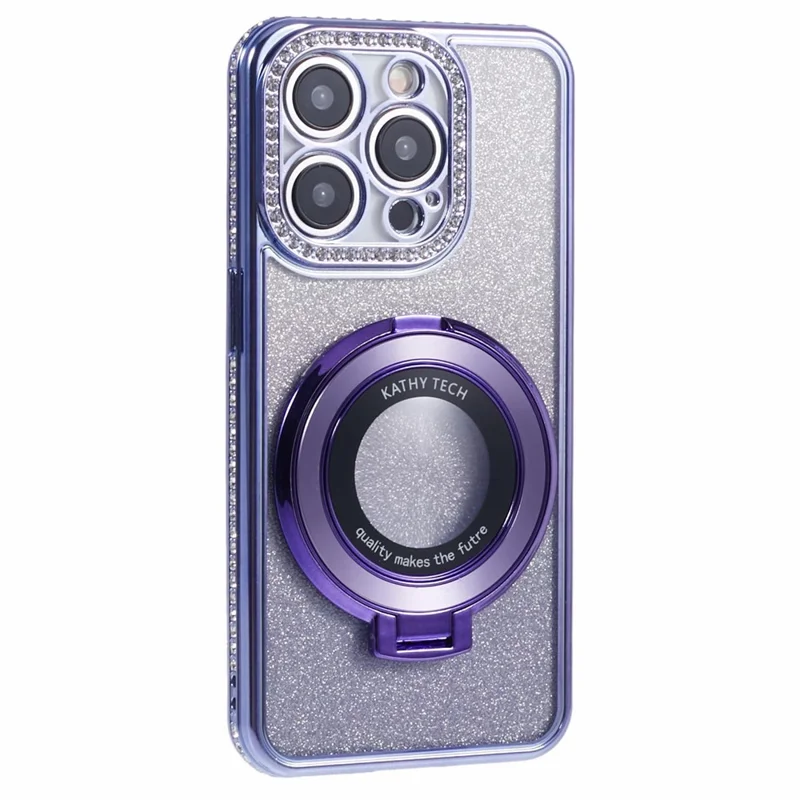 Funda de teléfono con anillo y diamantes para iPhone 15 Pro Max - Púrpura oscuro