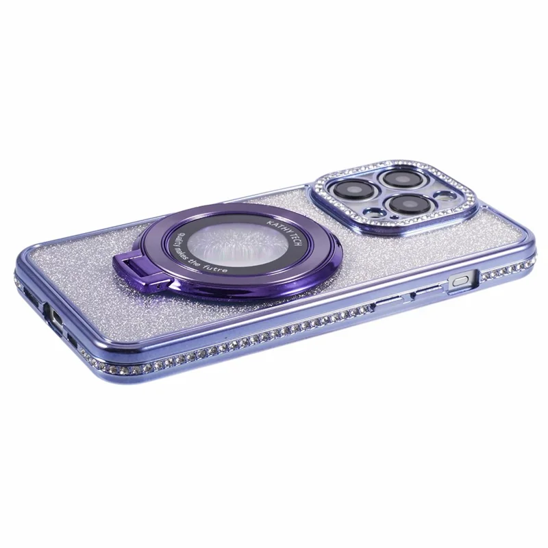 Funda de teléfono con anillo y diamantes para iPhone 15 Pro Max - Púrpura oscuro