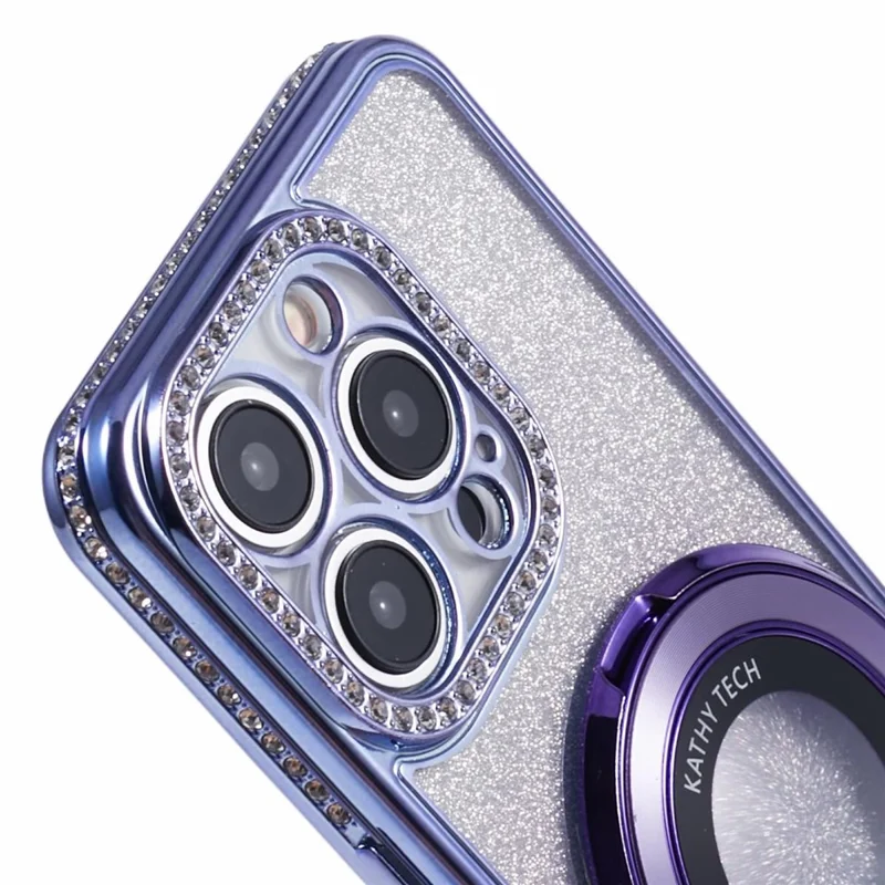 Funda de teléfono con anillo y diamantes para iPhone 15 Pro Max - Púrpura oscuro