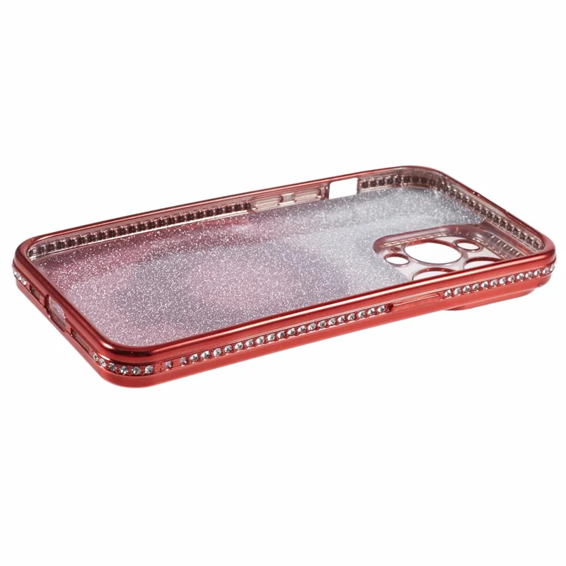 Para iPhone 15 Pro Max Capa com Suporte de Anel Decorada com Strass - Vermelha