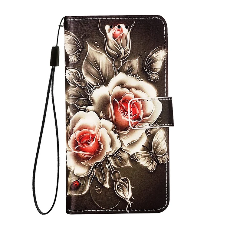 For OnePlus Nord CE4 5G Leather Case with Strap and Card Holder Pattern Printing Phone Stand Cover - Rose