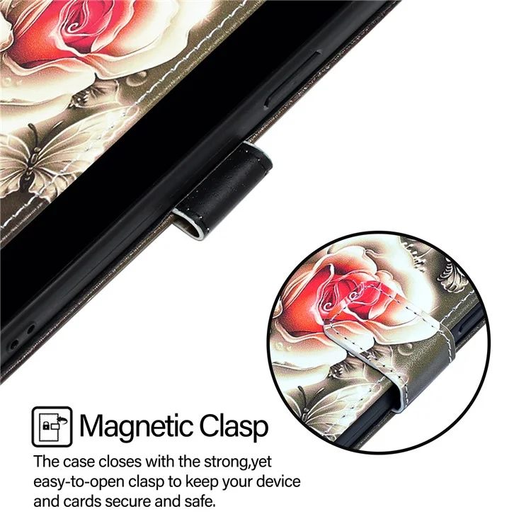 For OnePlus Nord CE4 5G Leather Case with Strap and Card Holder Pattern Printing Phone Stand Cover - Rose