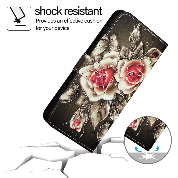 For OnePlus Nord CE4 5G Leather Case with Strap and Card Holder Pattern Printing Phone Stand Cover - Rose