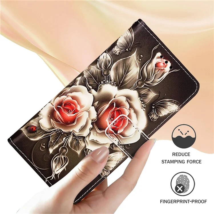 For OnePlus Nord CE4 5G Leather Case with Strap and Card Holder Pattern Printing Phone Stand Cover - Rose