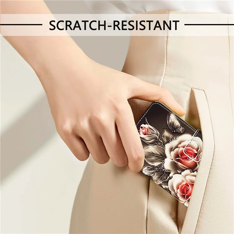 For OnePlus Nord CE4 5G Leather Case with Strap and Card Holder Pattern Printing Phone Stand Cover - Rose