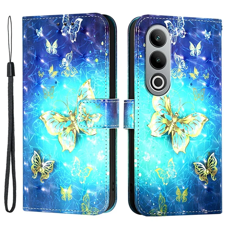 Série de Cuir à Motif Imprimé YB-2 pour Étui Protecteur de Téléphone OnePlus Nord CE4 5G - Papillons Dorés