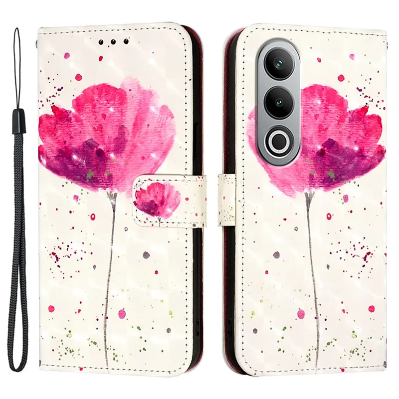 For OnePlus Nord CE4 5G Leather Case Pattern Printing Wallet Stand Mobile Cover with Strap - Flower