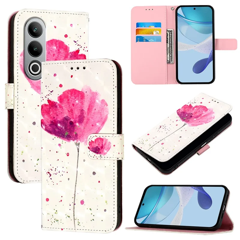 For OnePlus Nord CE4 5G Leather Case Pattern Printing Wallet Stand Mobile Cover with Strap - Flower