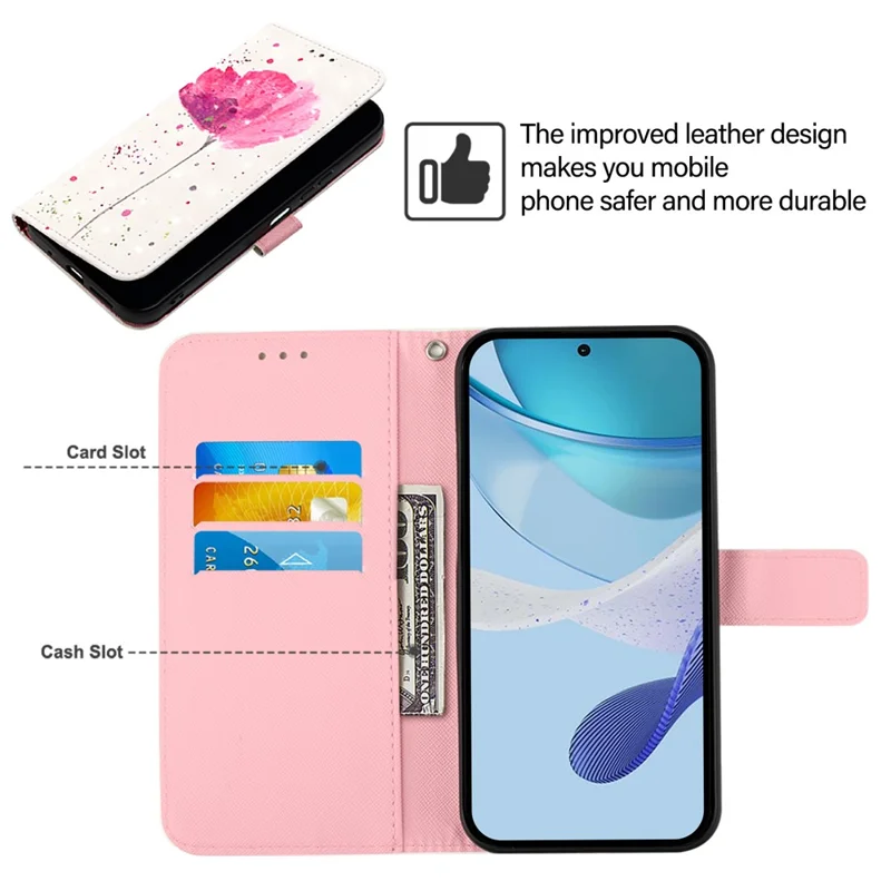 For OnePlus Nord CE4 5G Leather Case Pattern Printing Wallet Stand Mobile Cover with Strap - Flower