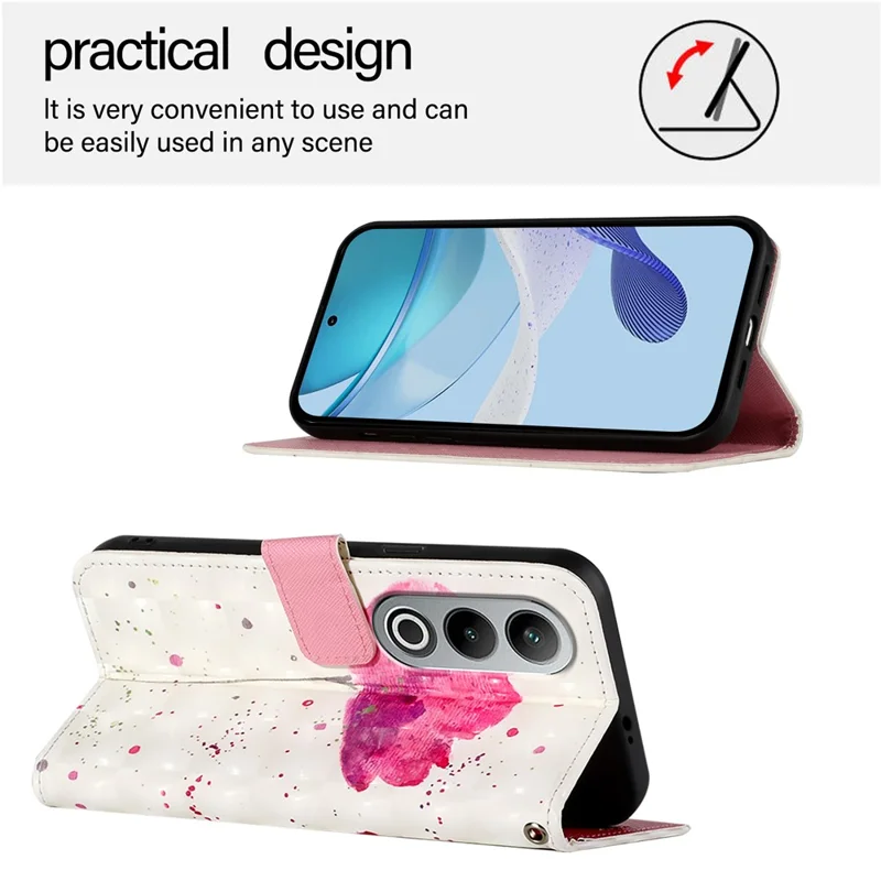 For OnePlus Nord CE4 5G Leather Case Pattern Printing Wallet Stand Mobile Cover with Strap - Flower