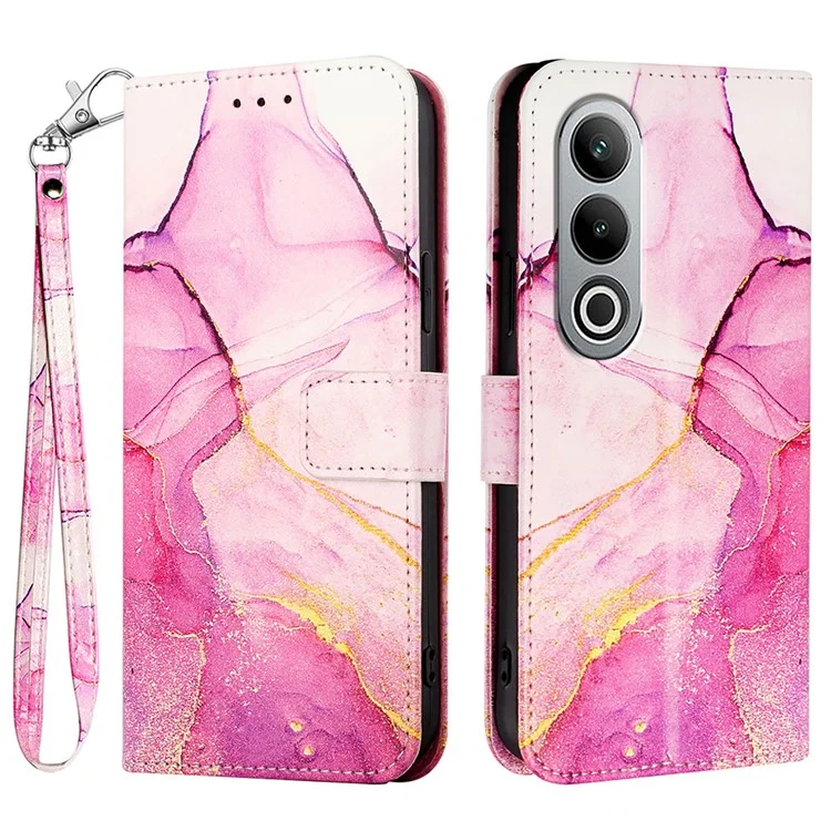 Funda cartera de cuero con estampado YB para OnePlus Nord CE4 5G - Rosa+Morado+Oro LS001 