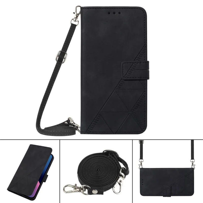 For Nothing Phone (2a) Plus / Phone (2a) Leather Case with Shoulder Strap Wallet Stand Phone Cover - Black