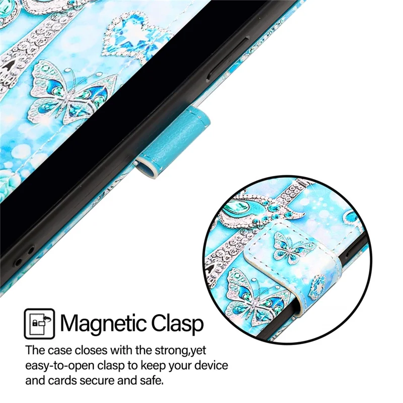 For Nothing Phone (2a) Plus / Phone (2a) Leather Case with Strap and Card Holder Pattern Printing Phone Stand Cover - Eiffel Tower and Butterfly