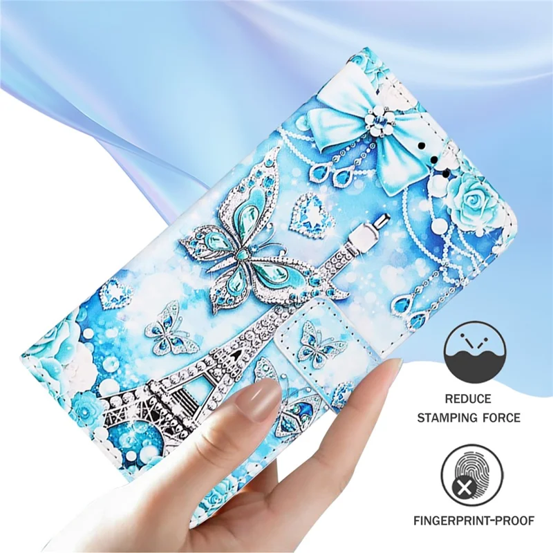 For Nothing Phone (2a) Plus / Phone (2a) Leather Case with Strap and Card Holder Pattern Printing Phone Stand Cover - Eiffel Tower and Butterfly