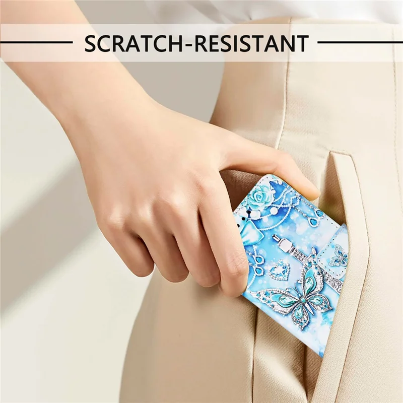 For Nothing Phone (2a) Plus / Phone (2a) Leather Case with Strap and Card Holder Pattern Printing Phone Stand Cover - Eiffel Tower and Butterfly