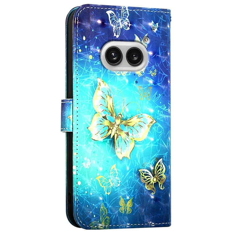 For Nothing Phone (2a) Plus / Phone (2a) Leather Case 3D Pattern Printing Wallet Stand Mobile Cover with Strap - Golden Butterflies