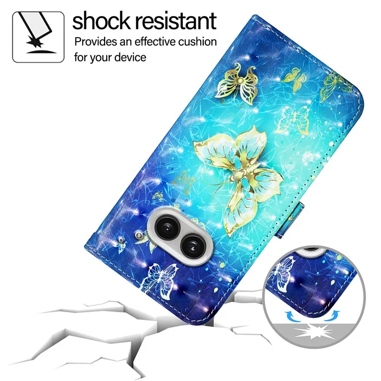 For Nothing Phone (2a) Plus / Phone (2a) Leather Case 3D Pattern Printing Wallet Stand Mobile Cover with Strap - Golden Butterflies