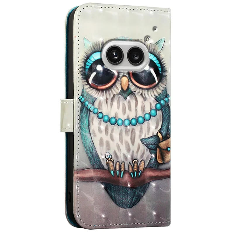 For Nothing Phone (2a) Plus / Phone (2a) Leather Case 3D Pattern Printing Wallet Stand Mobile Cover with Strap - Grey Owl