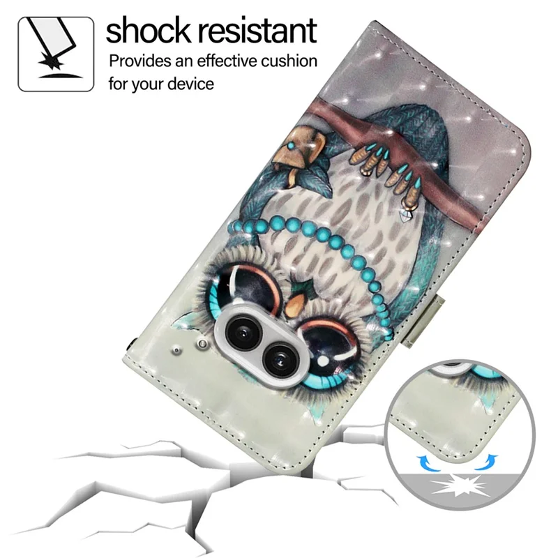 For Nothing Phone (2a) Plus / Phone (2a) Leather Case 3D Pattern Printing Wallet Stand Mobile Cover with Strap - Grey Owl