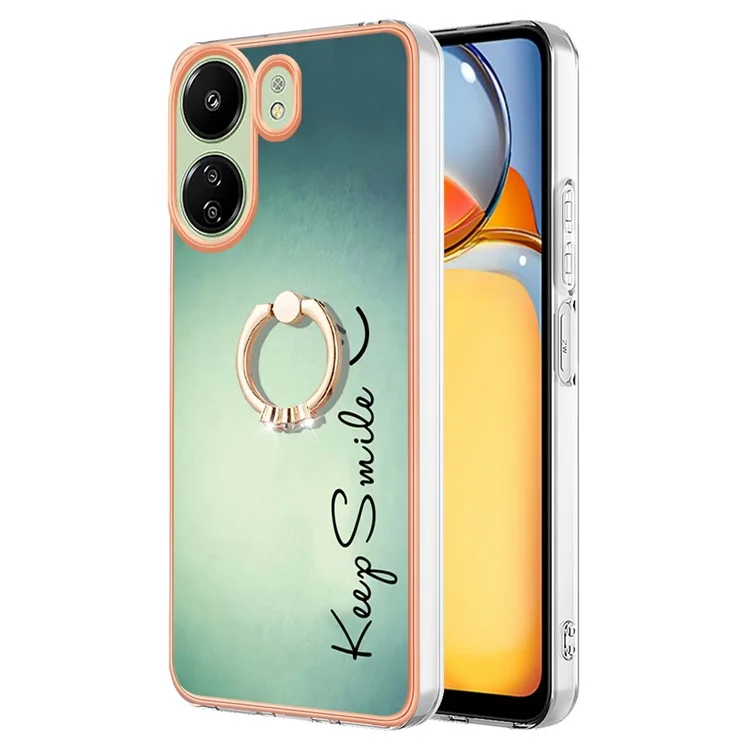 YB IMD Series-20 для Xiaomi Redmi 13C 4G / 13C 5G / 13R 5G / Poco M6 5G / Poco C65 4G TPU Задняя крышка с кольцевой подставкой 2.0 мм - Сохраняй улыбку