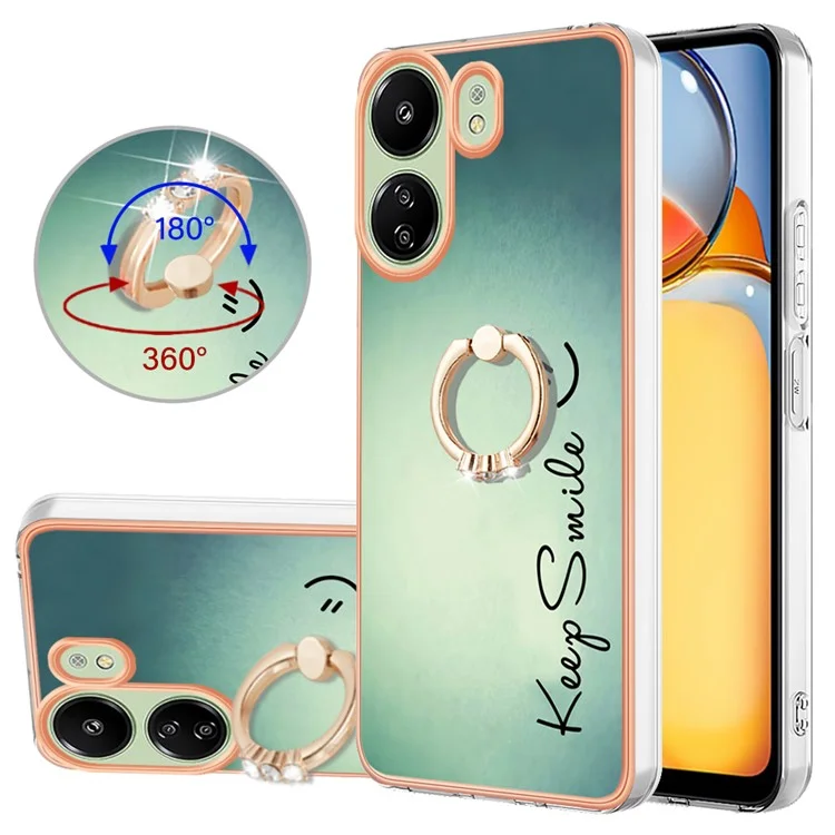YB IMD Series-20 для Xiaomi Redmi 13C 4G / 13C 5G / 13R 5G / Poco M6 5G / Poco C65 4G TPU Задняя крышка с кольцевой подставкой 2.0 мм - Сохраняй улыбку