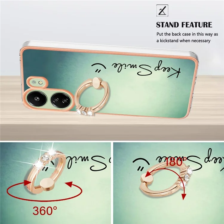 YB IMD Series-20 для Xiaomi Redmi 13C 4G / 13C 5G / 13R 5G / Poco M6 5G / Poco C65 4G TPU Задняя крышка с кольцевой подставкой 2.0 мм - Сохраняй улыбку