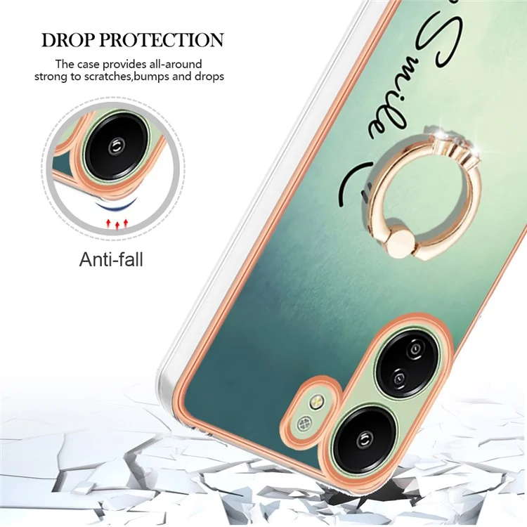 YB IMD Series-20 для Xiaomi Redmi 13C 4G / 13C 5G / 13R 5G / Poco M6 5G / Poco C65 4G TPU Задняя крышка с кольцевой подставкой 2.0 мм - Сохраняй улыбку