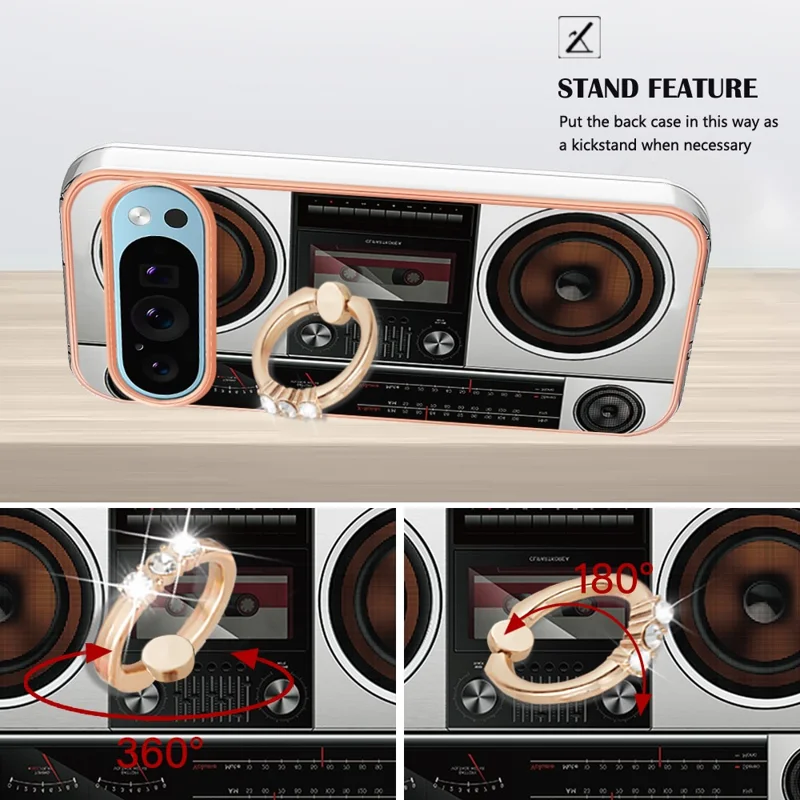 YB IMD Series-20 Style D for Google Pixel 9 / Pixel 9 Pro Case Electroplating 2.0mm TPU Protective Shell with Kickstand - Radio