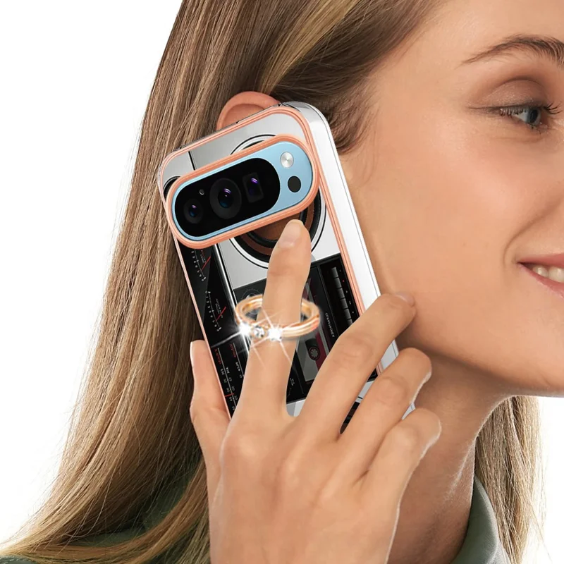 YB IMD Series-20 Style D for Google Pixel 9 / Pixel 9 Pro Case Electroplating 2.0mm TPU Protective Shell with Kickstand - Radio