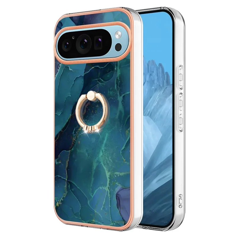 YB IMD Series-17 Style-E For Google Pixel 9 Pro XL Cover Electroplating Kickstand TPU Back Phone Case - Green