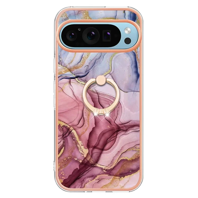YB IMD Series-17 Style-E Para Google Pixel 9 / Pixel 9 Pro Capa TPU Eletroplatinada com Suporte - Rose Gold