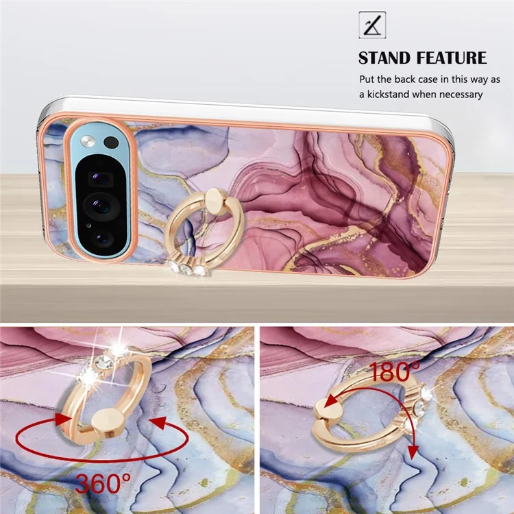 YB IMD Series-17 Style-E Para Google Pixel 9 / Pixel 9 Pro Capa TPU Eletroplatinada com Suporte - Rose Gold