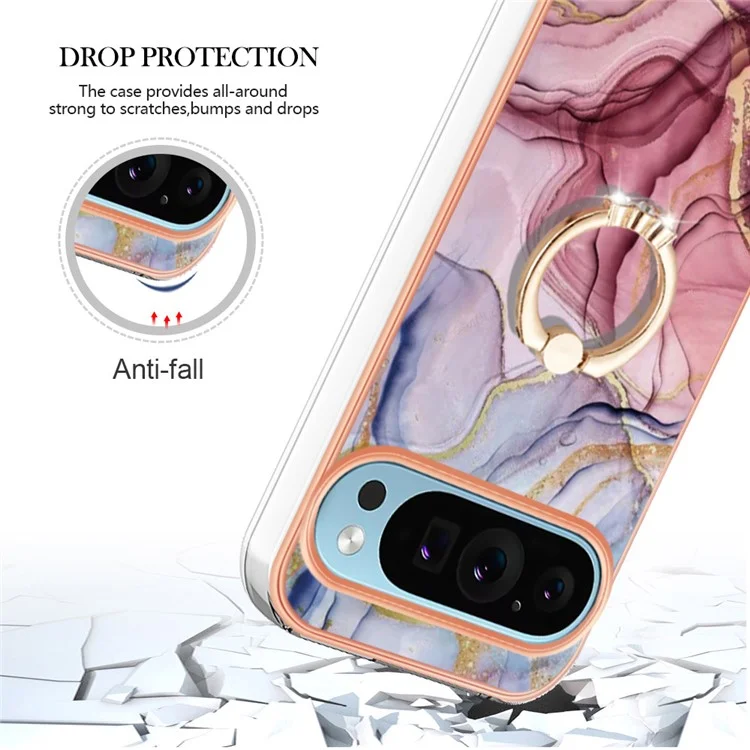 YB IMD Series-17 Style-E Para Google Pixel 9 / Pixel 9 Pro Capa TPU Eletroplatinada com Suporte - Rose Gold