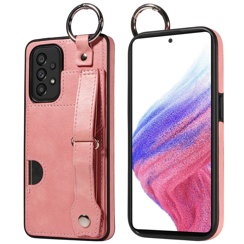 008 For Samsung Galaxy A53 5G Kickstand Case Calf Texture Leather+TPU Phone Case - Pink