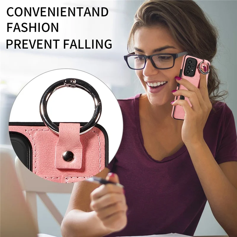 008 For Samsung Galaxy A53 5G Kickstand Case Calf Texture Leather+TPU Phone Case - Pink