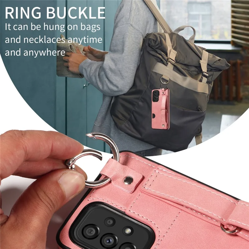 008 For Samsung Galaxy A53 5G Kickstand Case Calf Texture Leather+TPU Phone Case - Pink