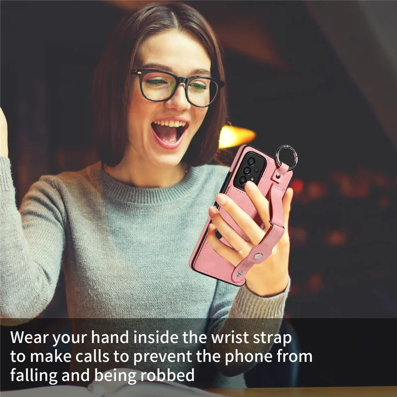 008 For Samsung Galaxy A53 5G Kickstand Case Calf Texture Leather+TPU Phone Case - Pink