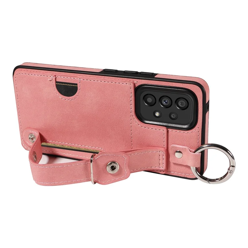 008 For Samsung Galaxy A53 5G Kickstand Case Calf Texture Leather+TPU Phone Case - Pink