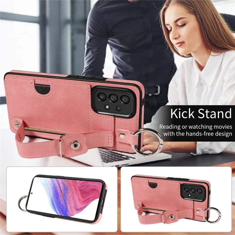 008 For Samsung Galaxy A53 5G Kickstand Case Calf Texture Leather+TPU Phone Case - Pink