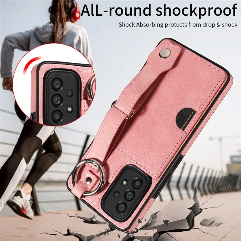 008 For Samsung Galaxy A53 5G Kickstand Case Calf Texture Leather+TPU Phone Case - Pink