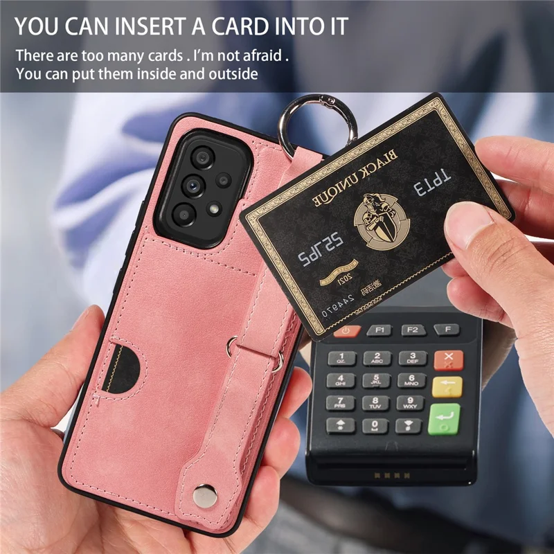 008 For Samsung Galaxy A53 5G Kickstand Case Calf Texture Leather+TPU Phone Case - Pink