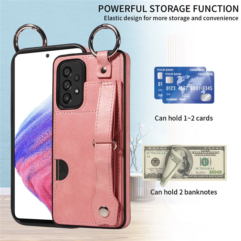 008 For Samsung Galaxy A53 5G Kickstand Case Calf Texture Leather+TPU Phone Case - Pink