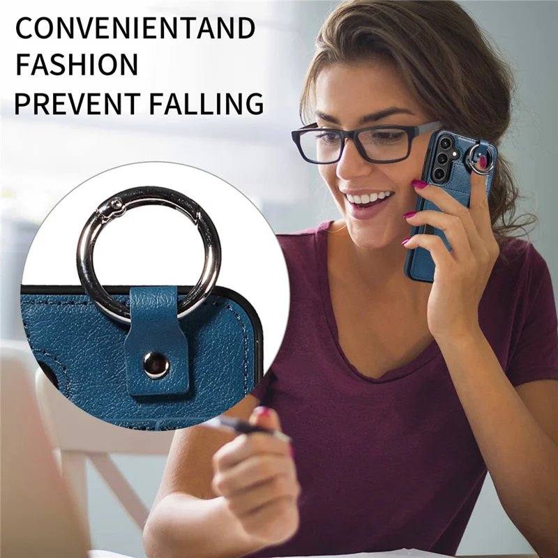 008 For Samsung Galaxy S23 FE Case Kickstand Card Slot Leather Coated TPU Phone Shell - Blue