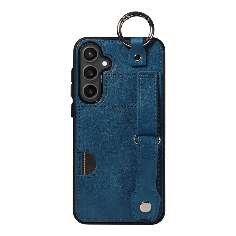 008 For Samsung Galaxy S23 FE Case Kickstand Card Slot Leather Coated TPU Phone Shell - Blue